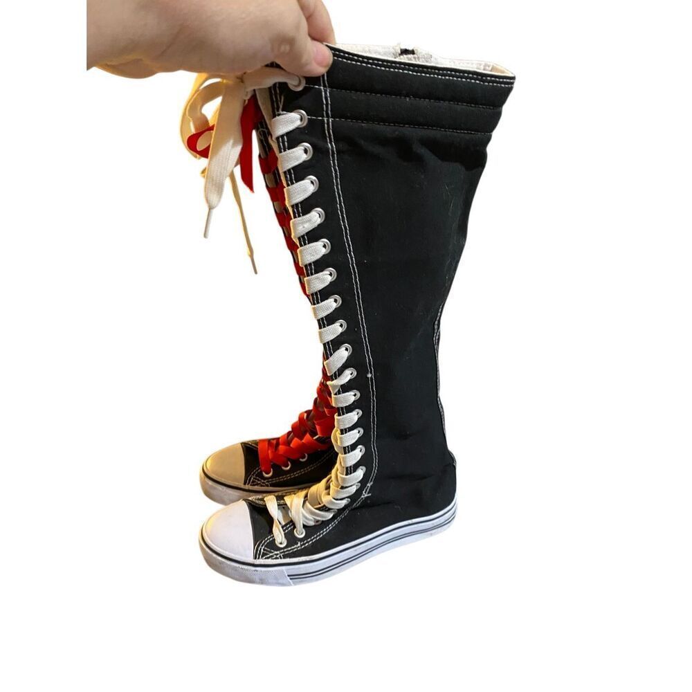 West Blvd women’s black & white knee-high sneaker Gothic grunge 5.5